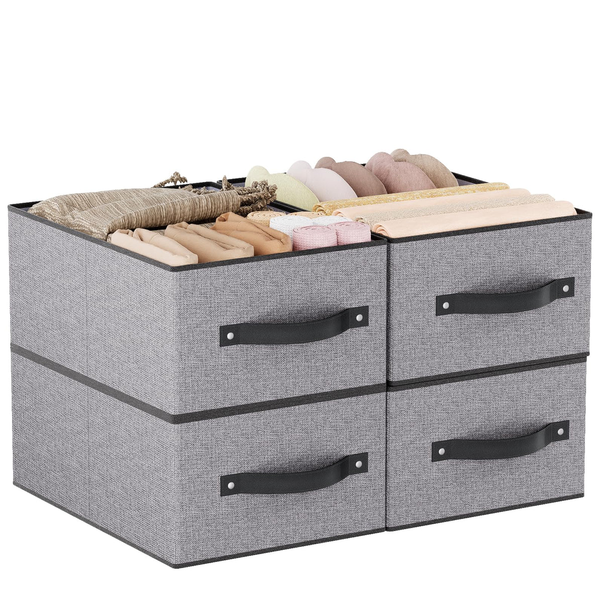 YheenLf Storage Baskets with Handles,Gray Bins, 33×23×14cm, 4-Pack