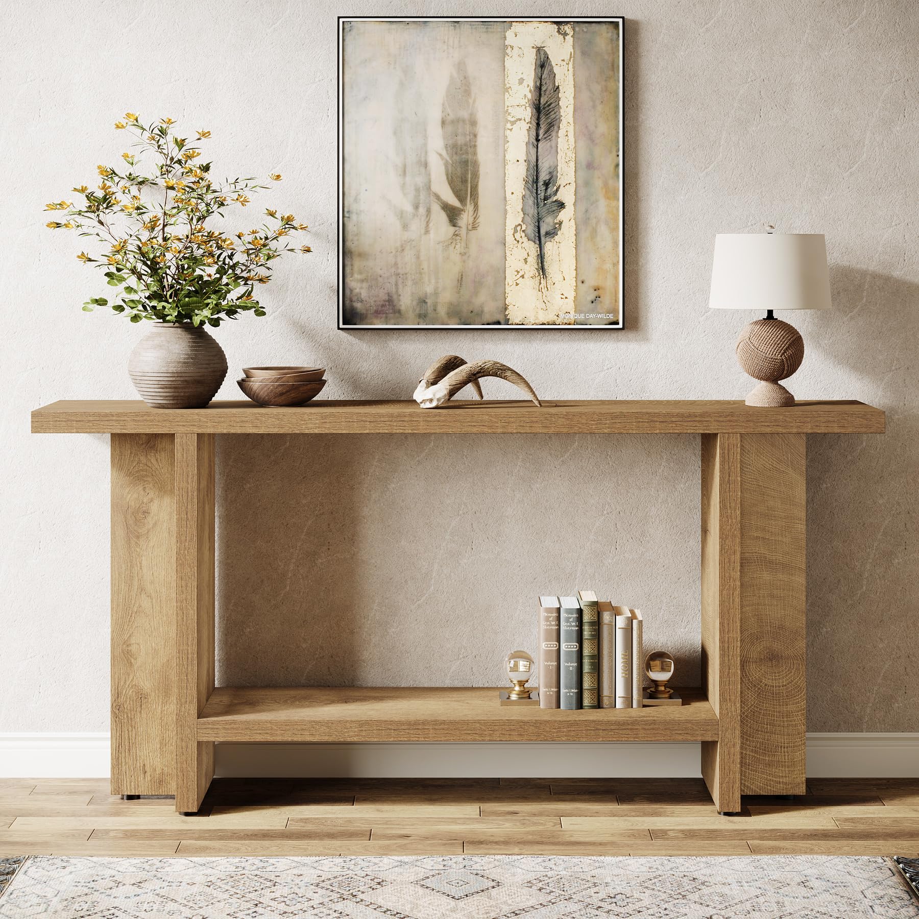 Tribesigns 150 cm Console Table, Light Wooden Hallway Table with 2-Tiers, Behind Couch Sofa Table for Entryway & Living Room