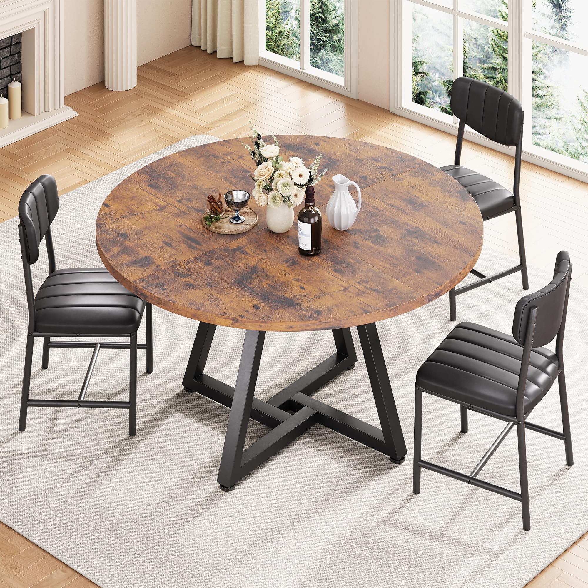Jocoevol Round Kitchen Dining Table for 2 People, Circle Dinner Table with Metal Frame, Space Saving Wood Industrial Furniture (Vintage, 31 inch