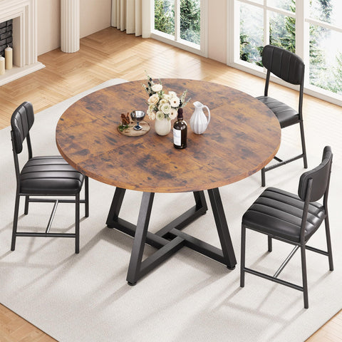 Jocoevol Round Kitchen Dining Table for 2 People, Circle Dinner Table with Metal Frame, Space Saving Wood Industrial Furniture (Vintage, 31 inch