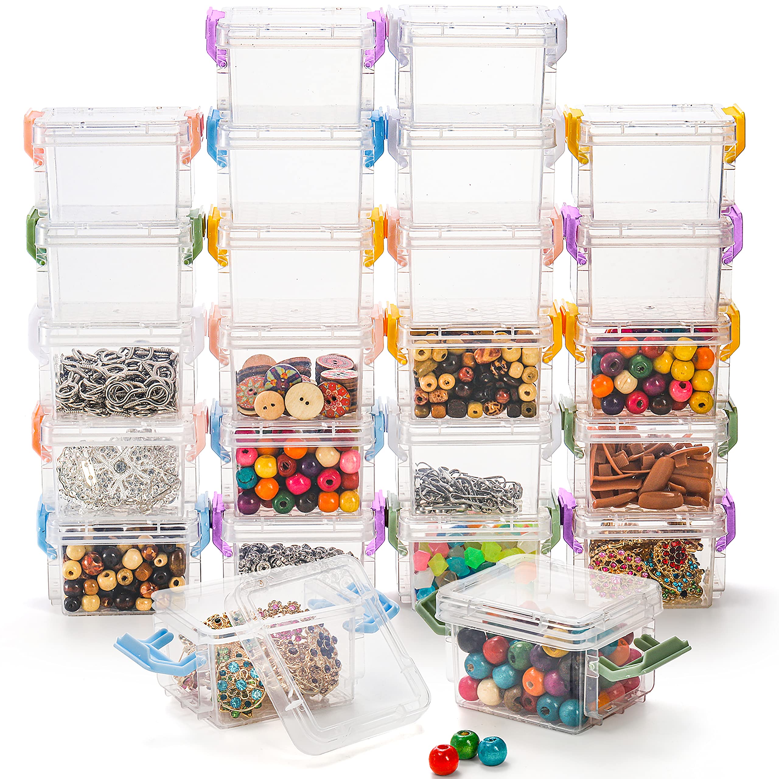 Nicunom 24 Pack Mini Plastic Storage Containers Box, 140ml Stackable Bead Organizers with Lid