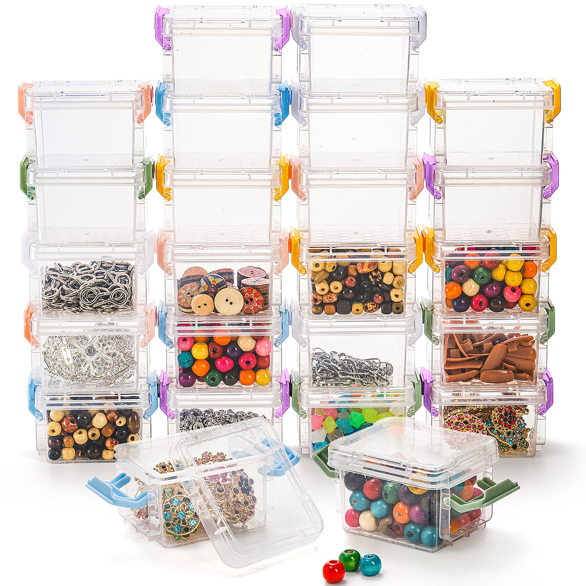 Nicunom 24 Pack Mini Plastic Storage Containers Box, 140ml Stackable Bead Organizers with Lid