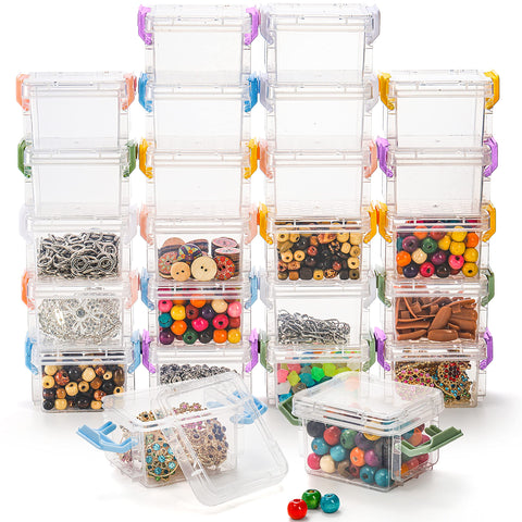 Nicunom 24 Pack Mini Plastic Storage Containers Box, 140ml Stackable Bead Organizers with Lid