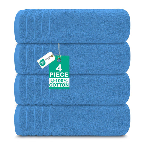 100% Cotton Extra Large Bath Towels Set of 4 (76x152cm) - Medium Blue