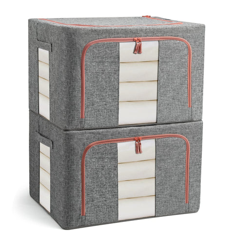 FUSACONY Closet Organizers and Storage, Foldable Oxford Cloth Steel Frame Box,2 Pack,Clear Window & Carry Handles, Waterproof