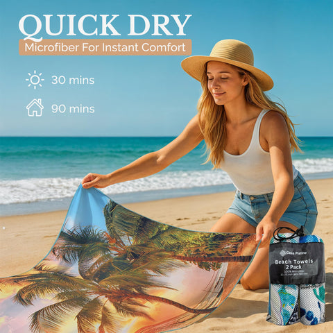 Casa Platino 2-Pack Microfiber Beach Towels – Extra Large 71"x32" Lightweight, Sand-Free, Quick-Dry – Travel, Swim, Pool, Yoga
