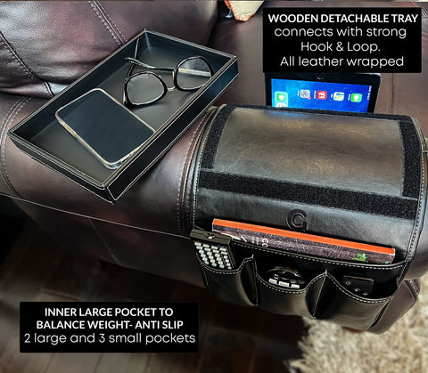 GLOCHYRA Armchair Caddy Remote holder for Recliners Armrest Organizer PU Leather - 5 Pockets Chair Caddy for phone