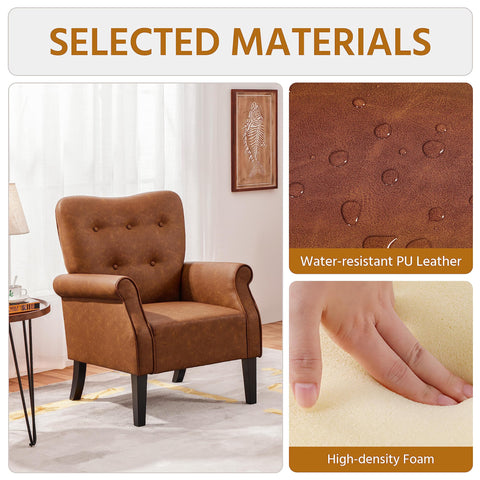 Yaheetech PU Leather Tub Chair with High Back for Living Room Retro Brown