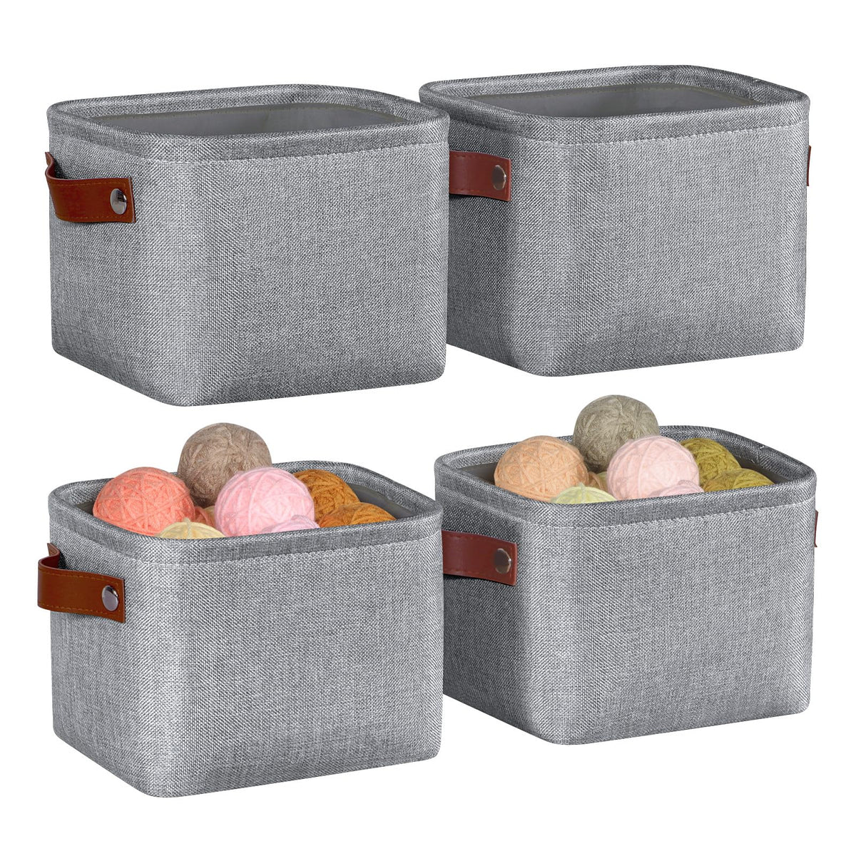 Syeeiex Small Storage Baskets for Shelves with Leather Handle, 4 Pack