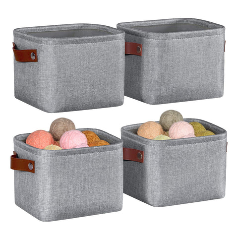 Syeeiex Small Storage Baskets for Shelves with Leather Handle, 4 Pack