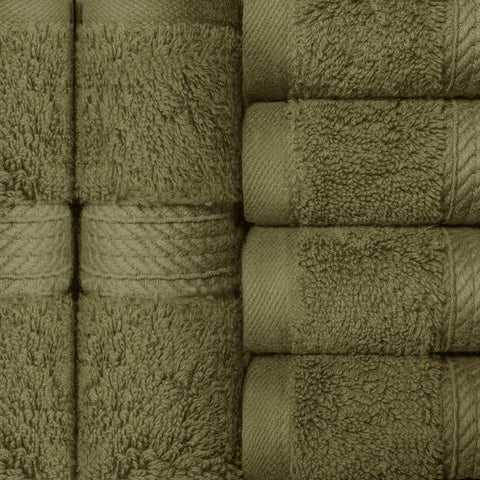 Superior 900 Gram 100% Premium Long-Staple Combed Cotton 6-Piece Face Towel Set, Forest Green