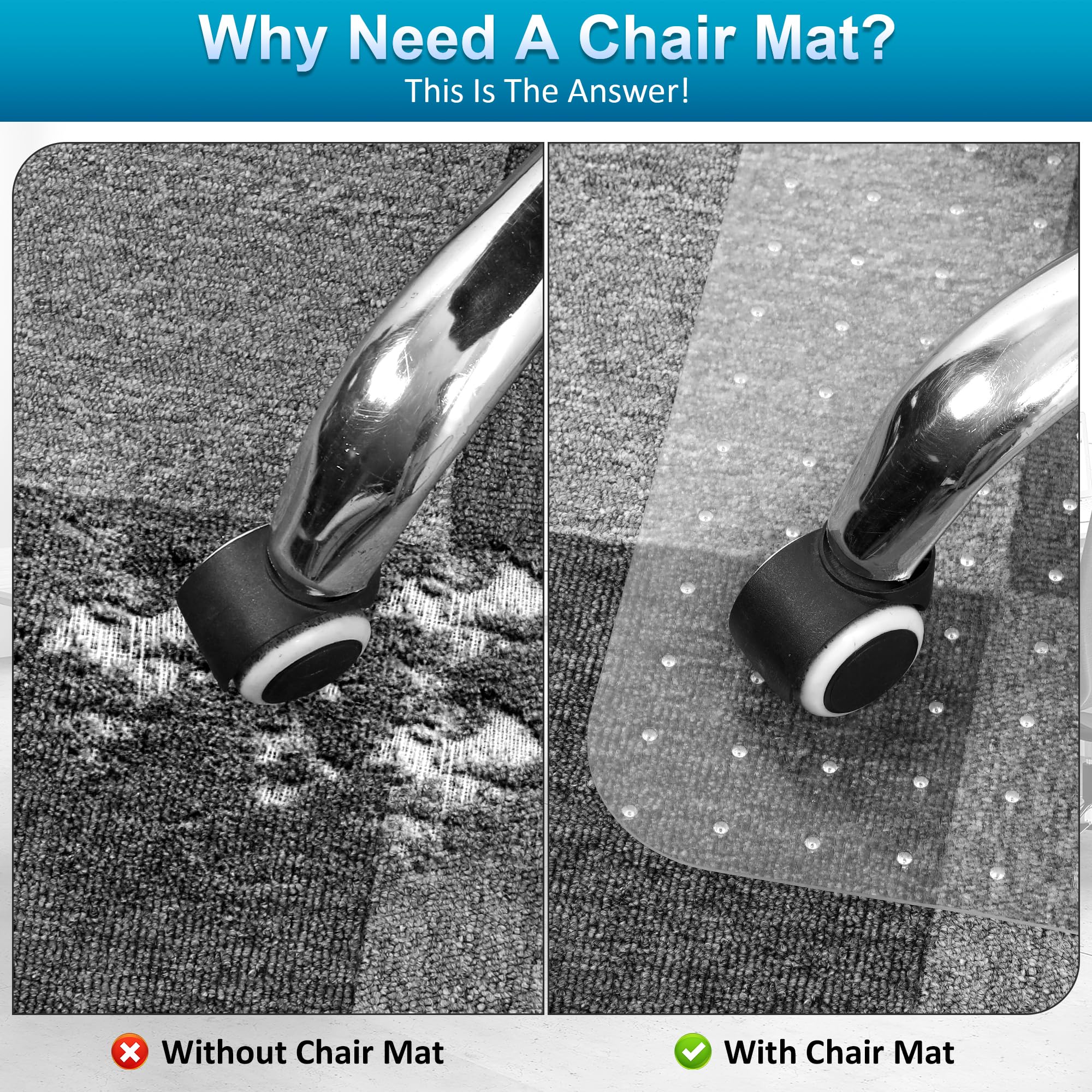 BesWin Office Chair Mat for Carpets, 75x120cm PVC Desk Chair Mat for Low Pile Carpeted Floors
