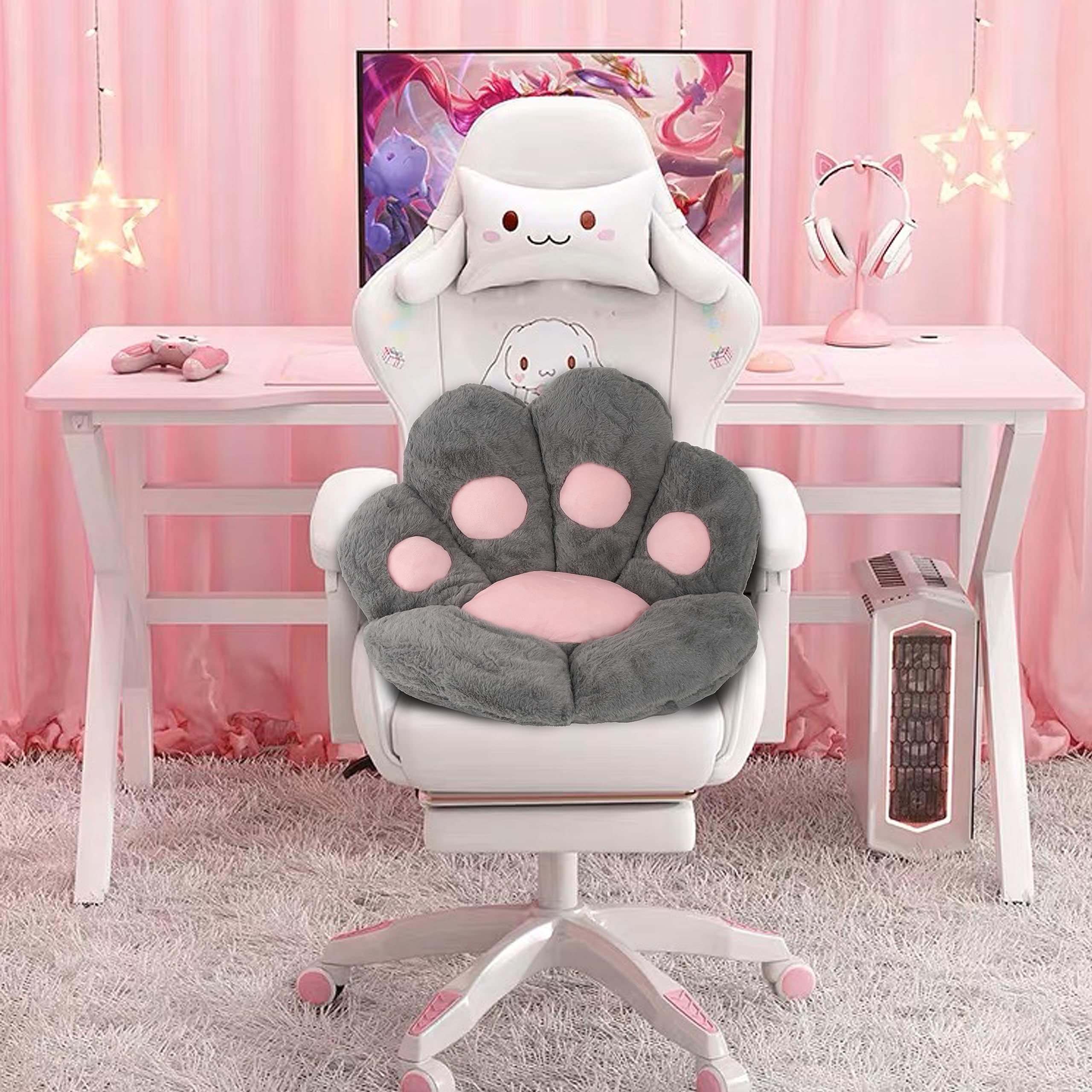 FlyGulls Cat Paw Cushion for Computer Gaming Office Chairs Grey 70x80 cm