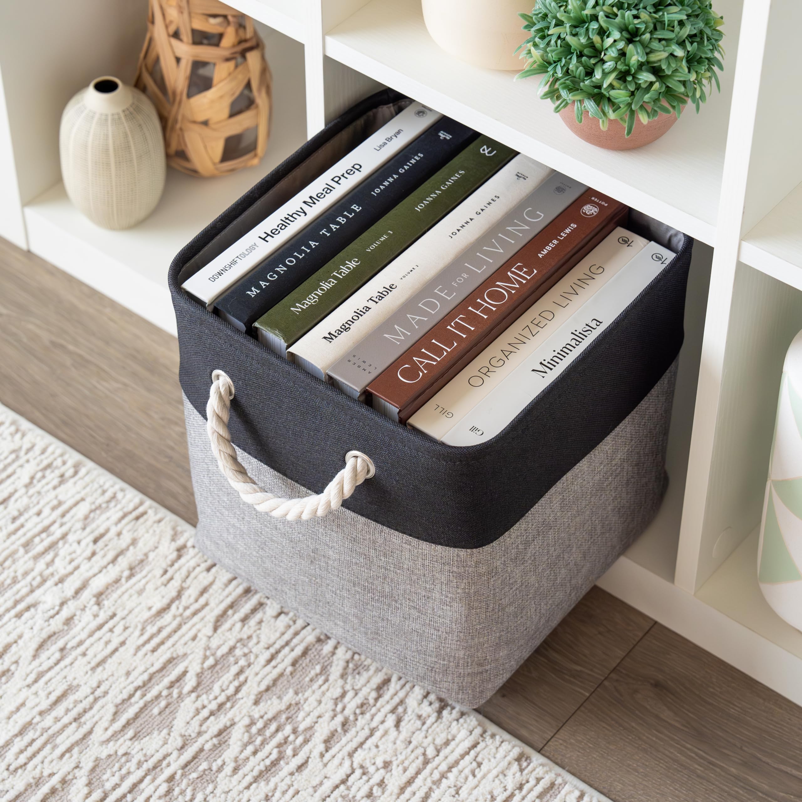 OrganiHaus Fabric Storage Boxes, Set of 3 Foldable 28x28 Cube Organiser Bins with Rope Handles for Shelves, Nursery & Closet