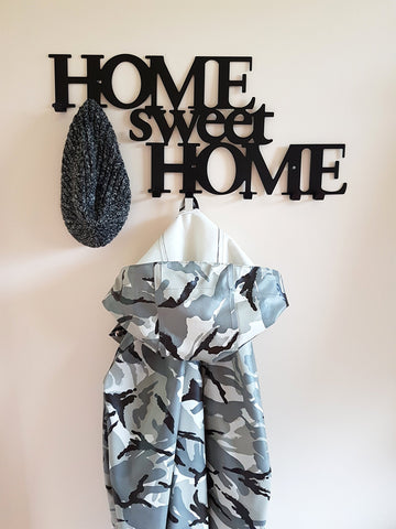 Wall Mounted Coat Clothing Rack Hangers 7 Hooks Decoration Design Steel Metal Black White 58cm (Home Sweet Home Black)