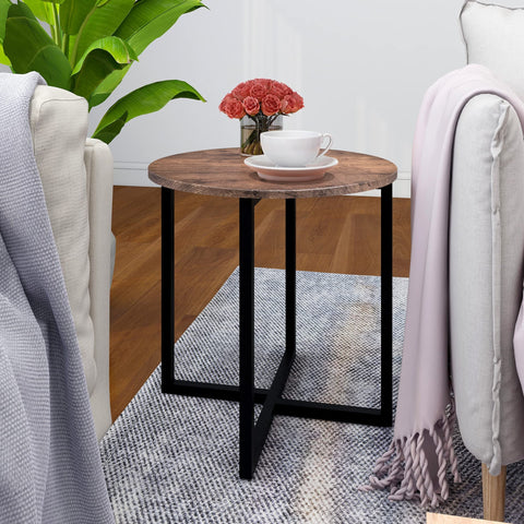 HOMERECOMMEND Round Side Table, End Table, Sofa Side Table,Coffee Table Rustic Nightstand Industrial Versatile End Table for Living Room,Brown