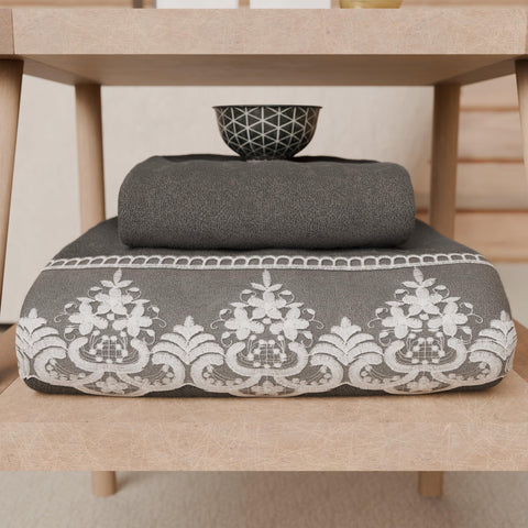 PETTI Artigiani Italiani - 100% Cotton Terry Bath Towels, 1+1 Towel Set, 2 Pieces, 1 Face Towel and 1 Hand Towel, Dark Grey