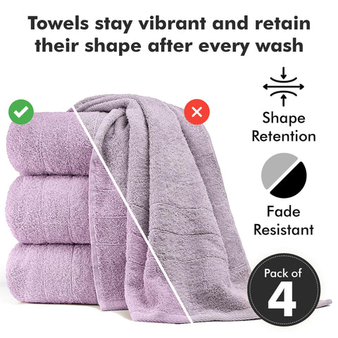 Novo Home Bath Towels Set of 4 – 550 GSM 100% Cotton Lilac Extra Large Towels for Bathroom, Spa Use (70x140 cm)