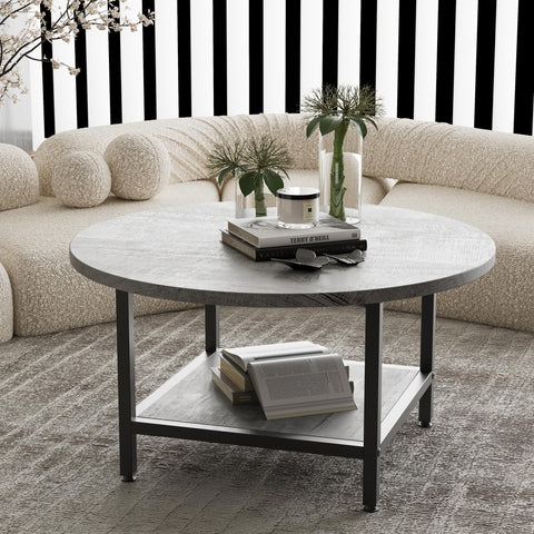 ARFARLY Round Coffee Table for Living Room,Side Table for Small Space, Grey