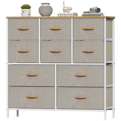 Feonase Chest of Drawers, Bedroom Tall Dresser with 10 Fabric Drawers, Metal Frame & MDF Wood Top, Adjustable Feet