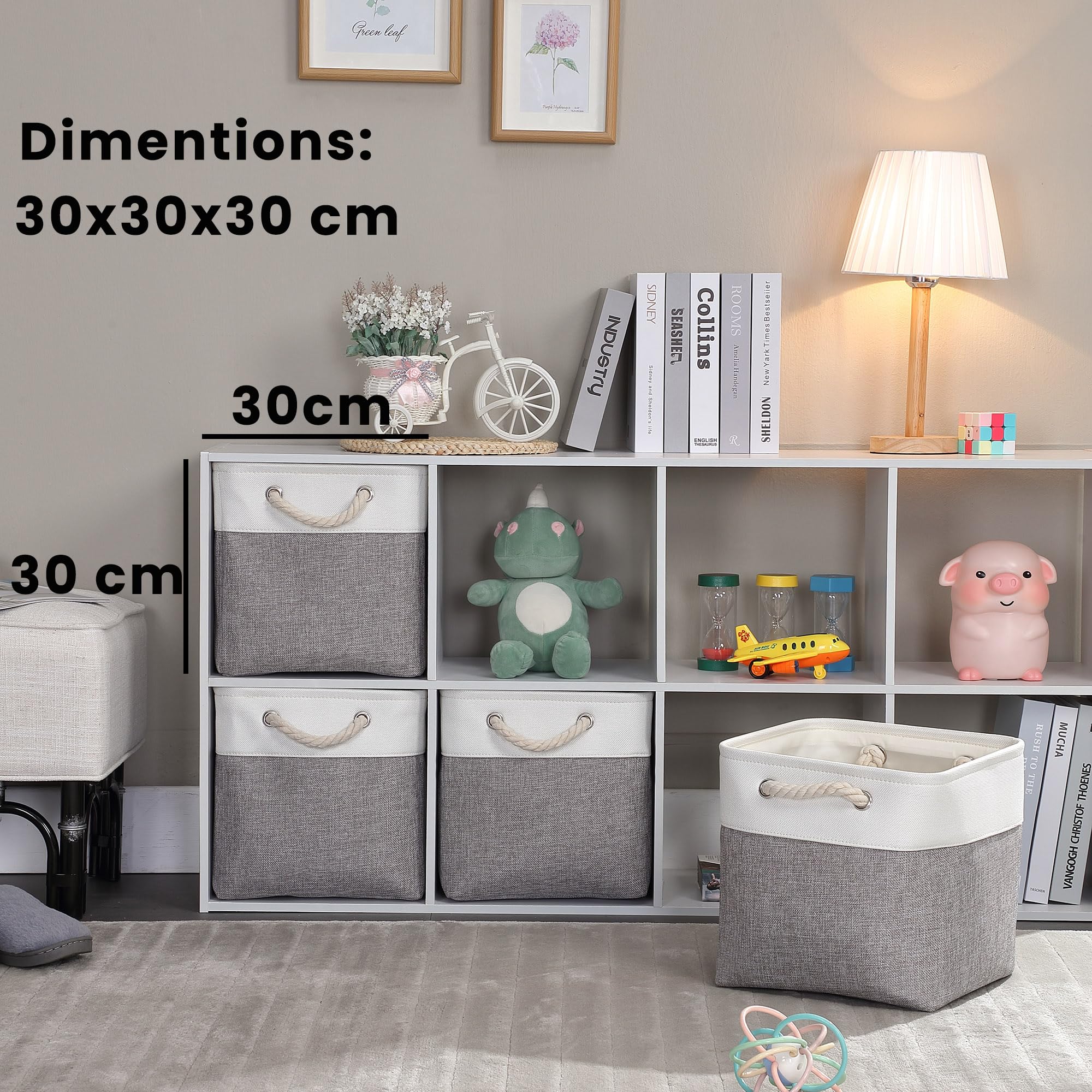 Mangata 30x30x30cm Cube Storage Boxes 3Pcs Gray White Foldable Baskets