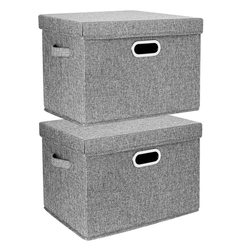TYEERS Large Storage Box with Lid, Collapsible, Washable, Fabric Storage Box for Clothes, Wardrobe Storage, 44x30x29 cm, Set of 2, Grey