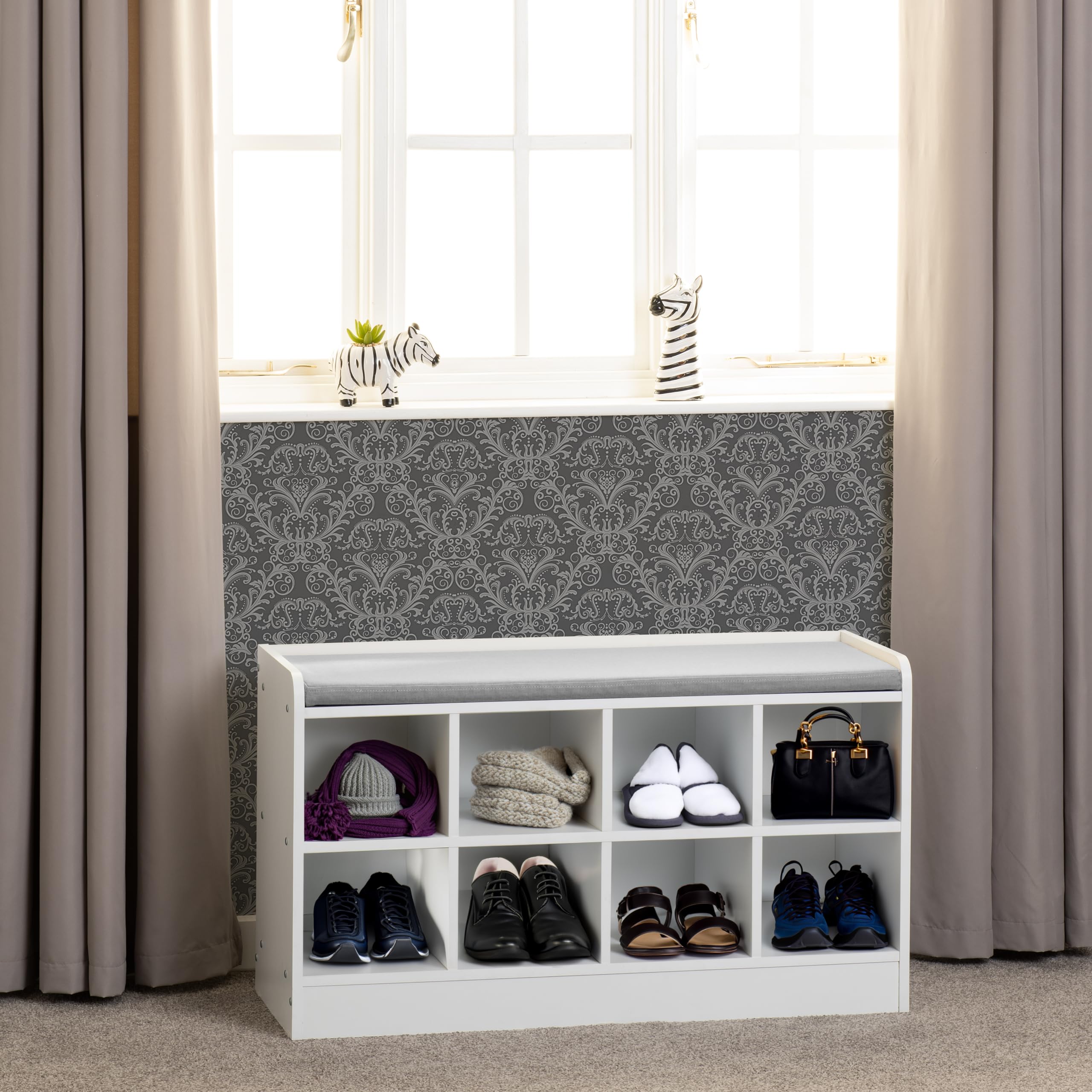 Seconique Portland Shoe Bench in White/Steel Fabric