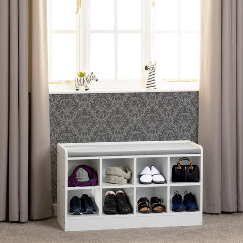 Seconique Portland Shoe Bench in White/Steel Fabric