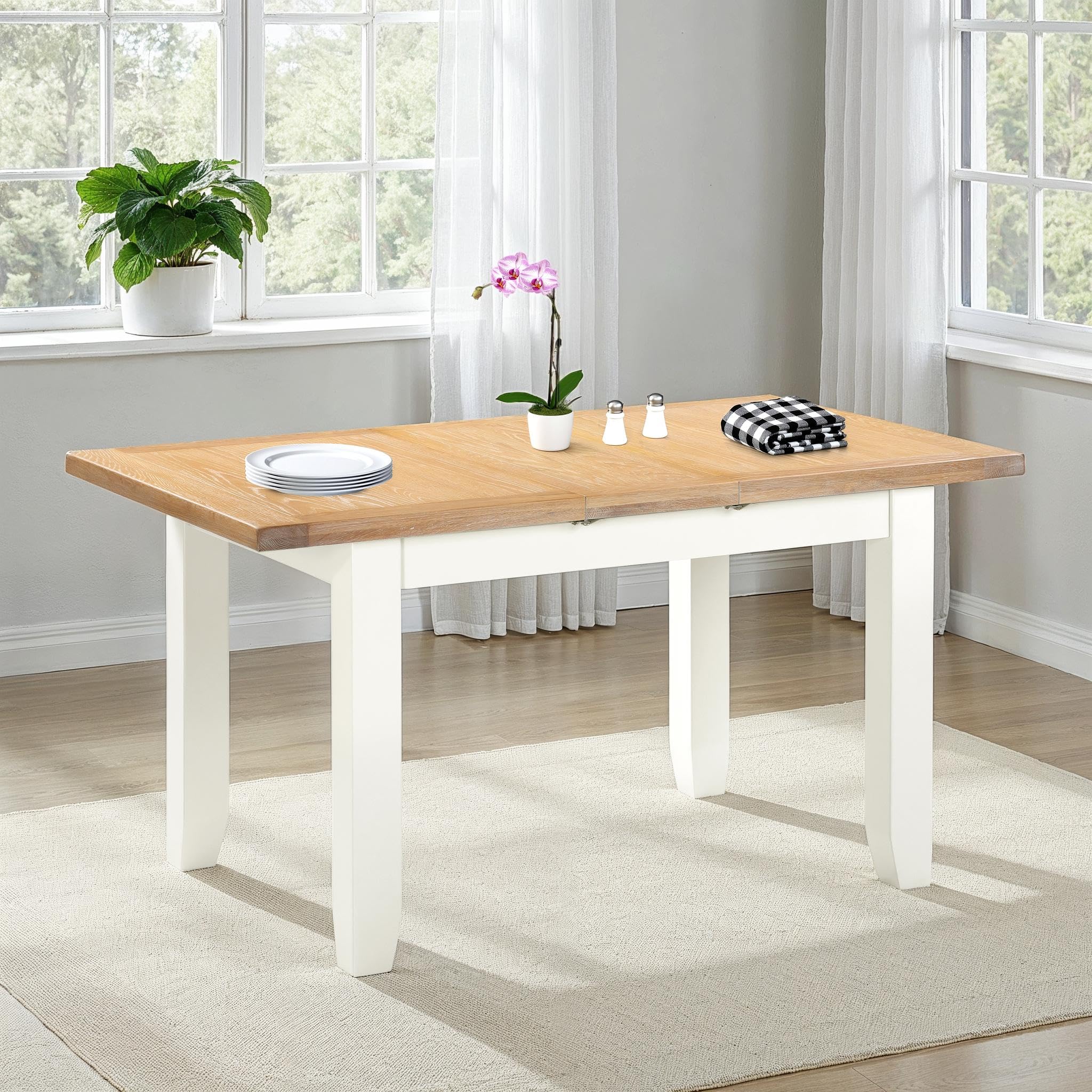 Seconique Windsor Extending Dining Table in Ivory/Oak