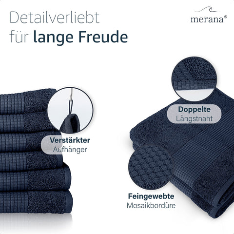 Merana Hand Towel Set Absorbent, Soft and Lint Terry Guest Towel Quality Heavy Organic Cotton 590 GSM, Pacific Blue, 8er Sparset | 2 Duschtuch