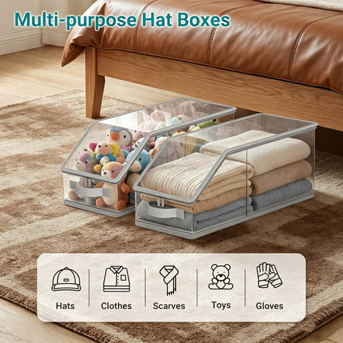 Monqueen Clear Baseball Cap Organizer Stackable Hat Box with Front Handle