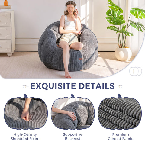 MAXYOYO Bean Bag Chair,Pumpkin Shaped Bean Bag Sofa Includes Filling,Comfy Corduroy Beanbag Sofa for Living Room Bedroom