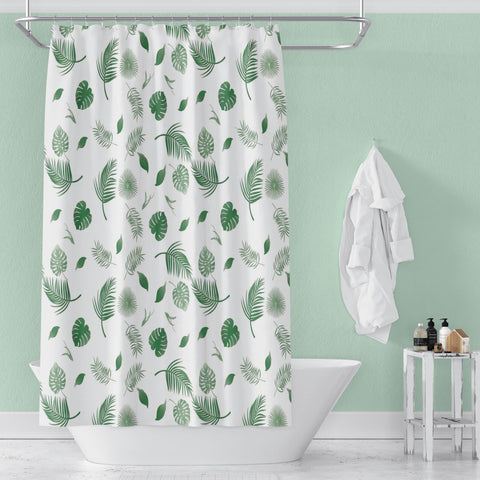 BANLMEYD Shower Curtain Mould Proof Resistant Green Leaf, Premium PEVA Waterproof Shower Curtain