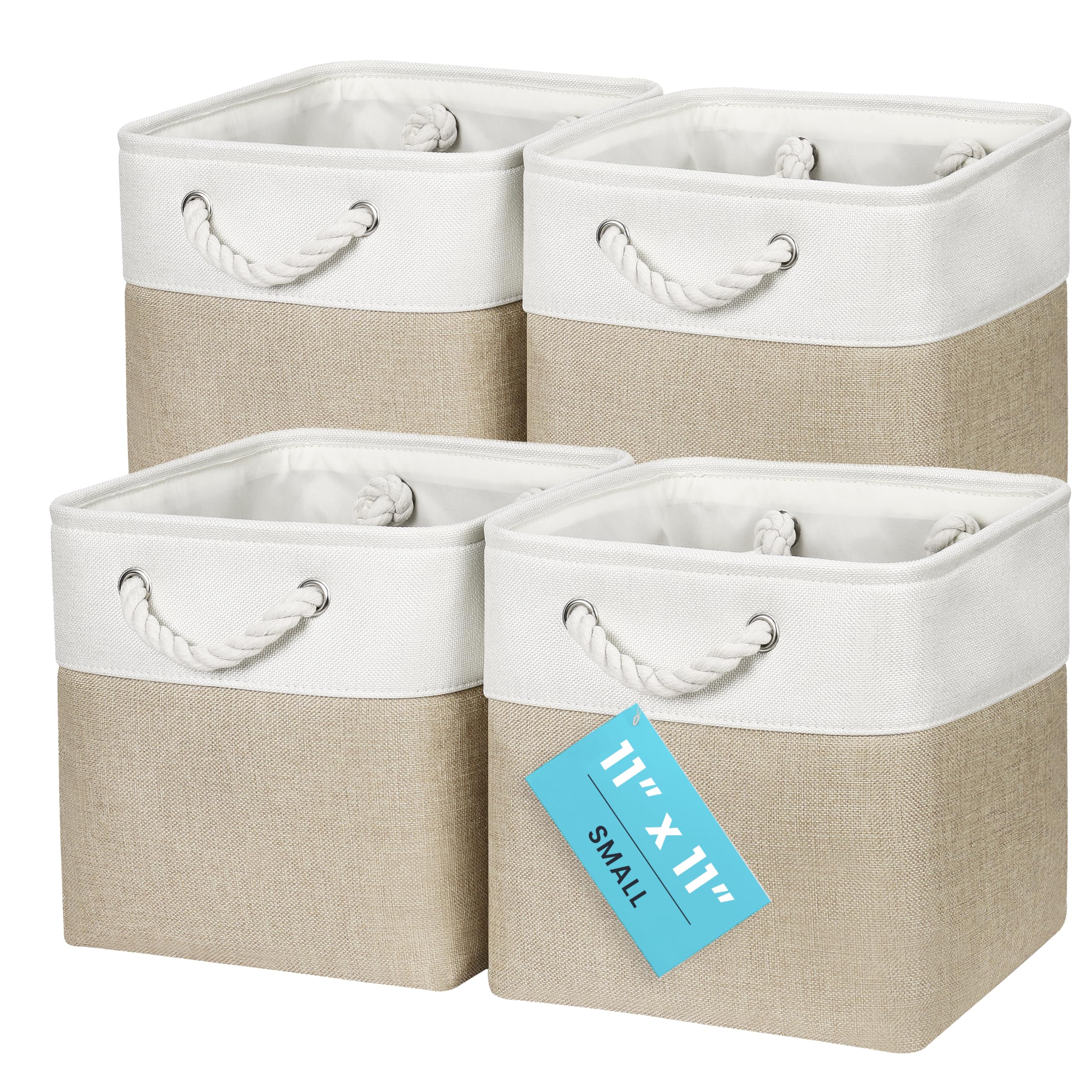 OrganiHaus Fabric Storage Boxes, Set of 4 Foldable 28x28 Cube Organiser Bins with Rope Handles for Shelves, Nursery & Closet