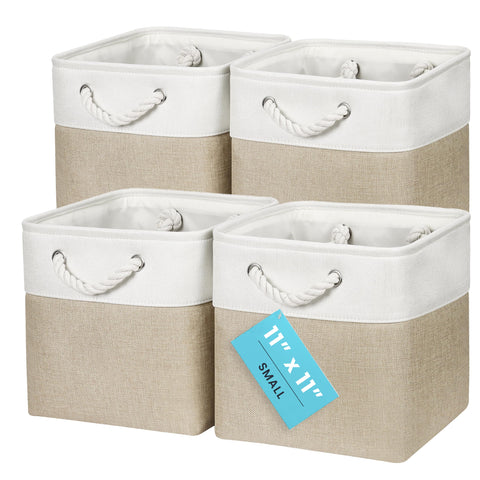 OrganiHaus Fabric Storage Boxes, Set of 4 Foldable 28x28 Cube Organiser Bins with Rope Handles for Shelves, Nursery & Closet