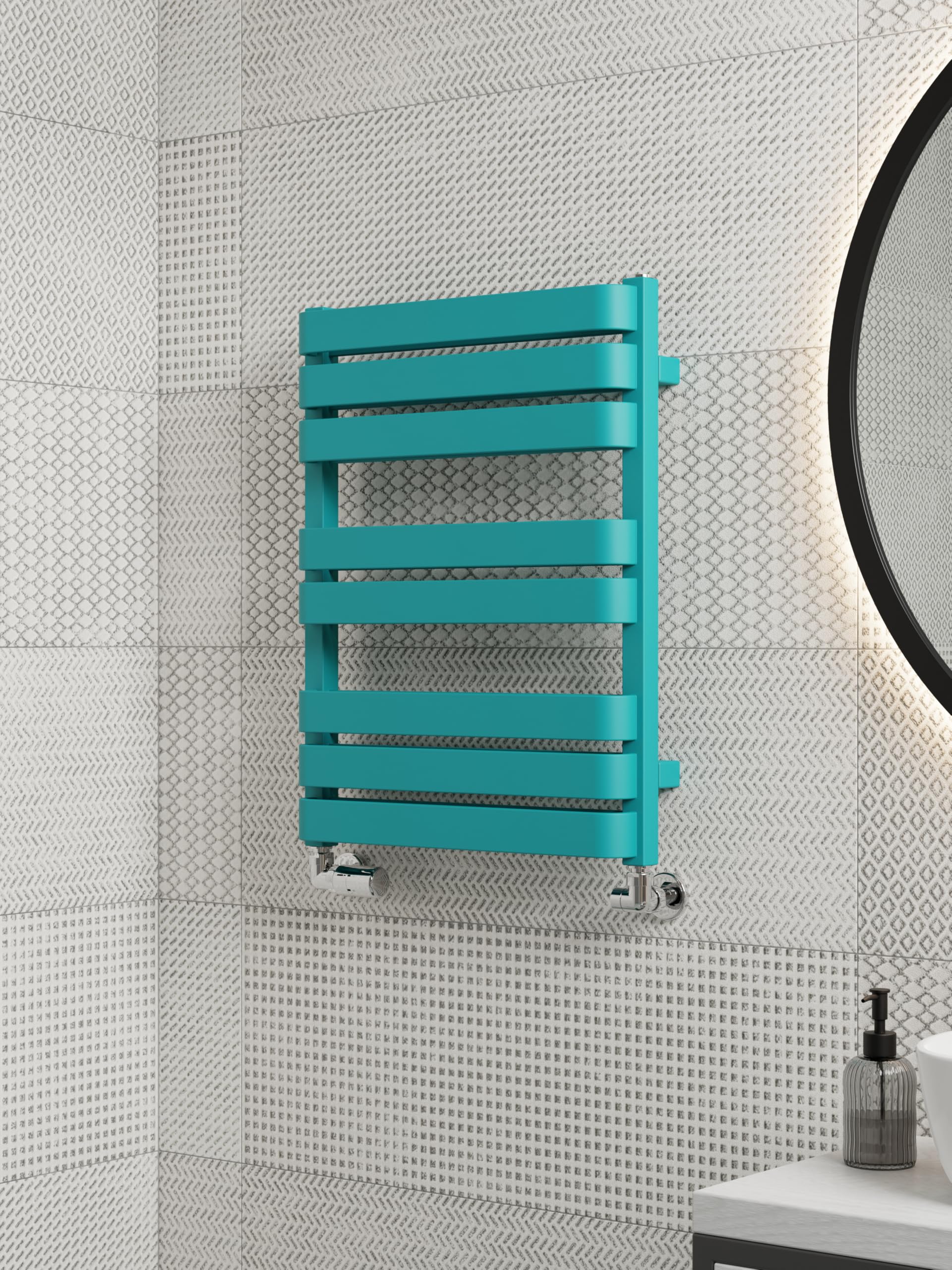 Terma Towel Rail (Cen./Heating), Steel, RAL 5018 (Matt) Teal, 655h x 500w [1569 BTUs t50]