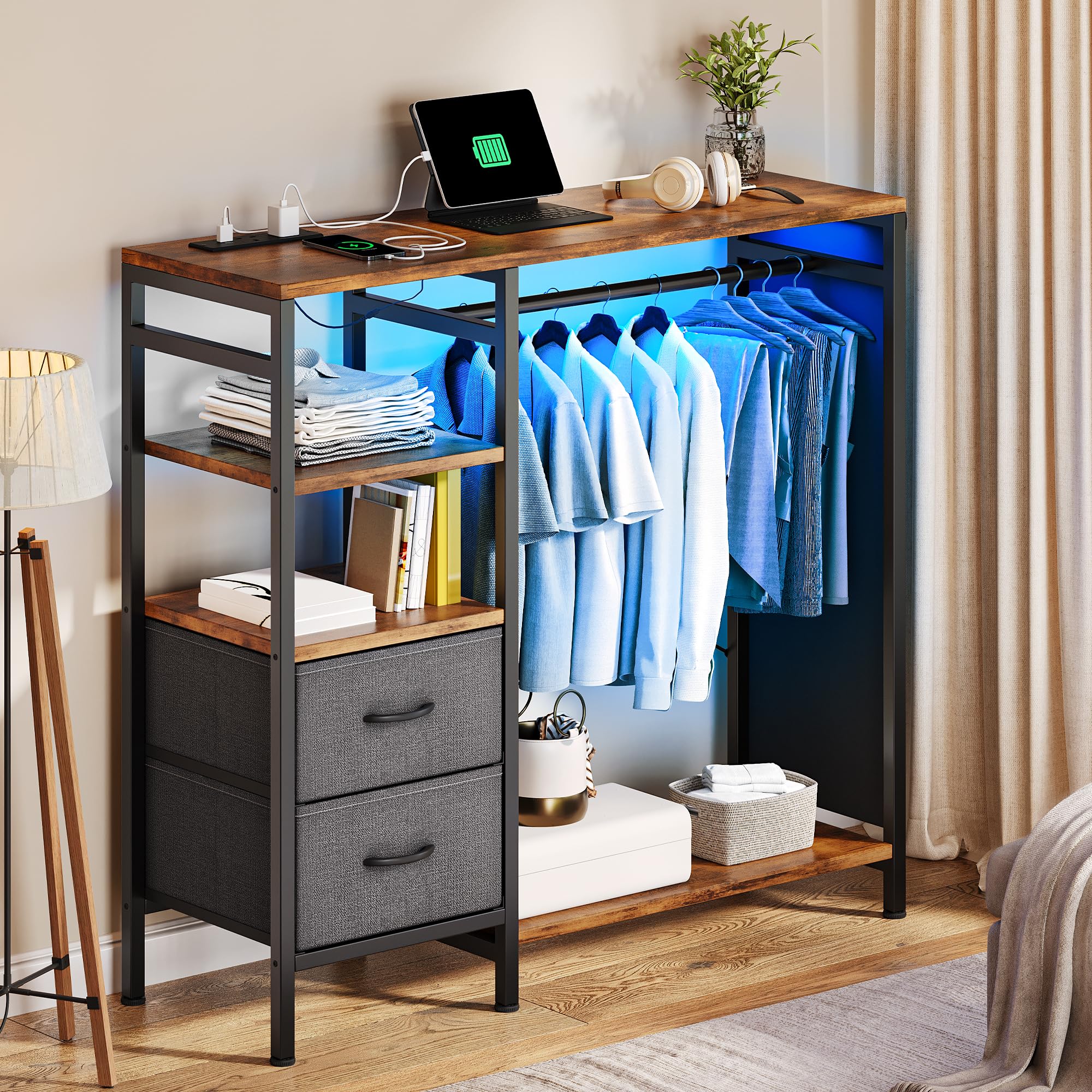 YITAHOME Wardrobe Chest of Drawers with Hanging Rail 120cm Brown
