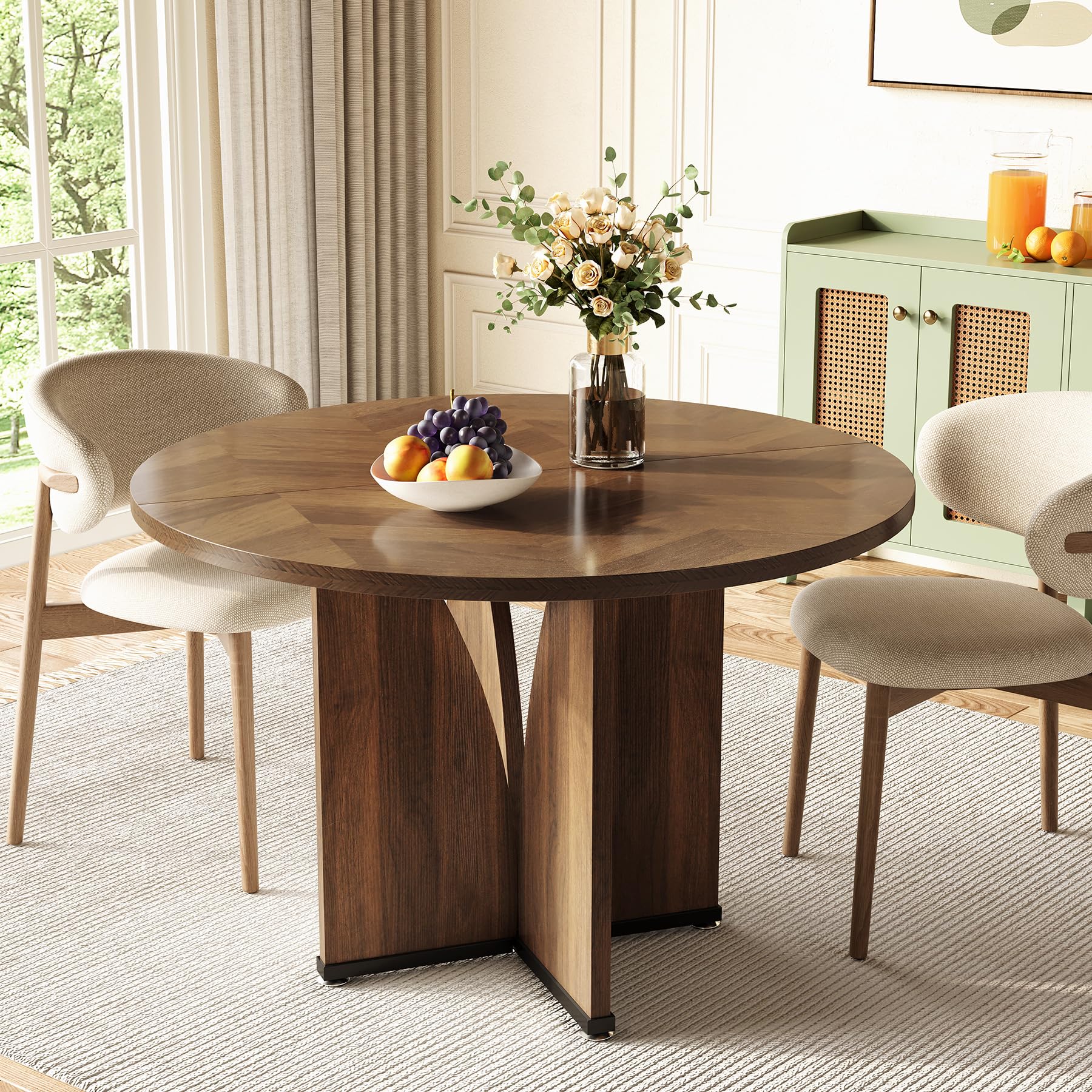 Tribesigns 39-Inch Small Round Dining Table for 4, Rustic Brown Farmhouse Kitchen Table with X-Shaped Stable Pedestal, Round Dining for Living Room