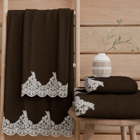 PETTI Artigiani Italiani - 100% Cotton Terry Bath Towels, 1+1 Towel Set, 2 Pieces, 1 Face Towel and 1 Hand Towel, Brown