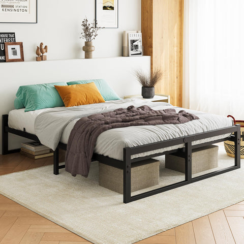 VECOCHO Bed 140 x 200, Bed Frame 140 x 200 cm with Metal Slatted Frame, Black