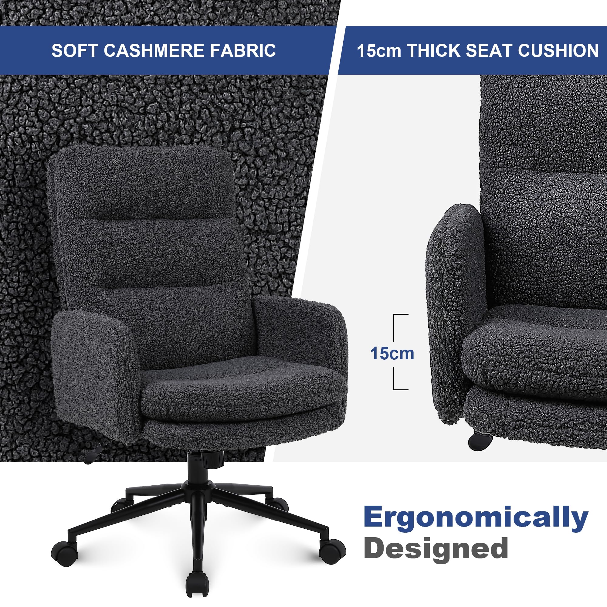 Youhauchair Desk Chair, Faux Cashmere Office Chair, Dark Grey