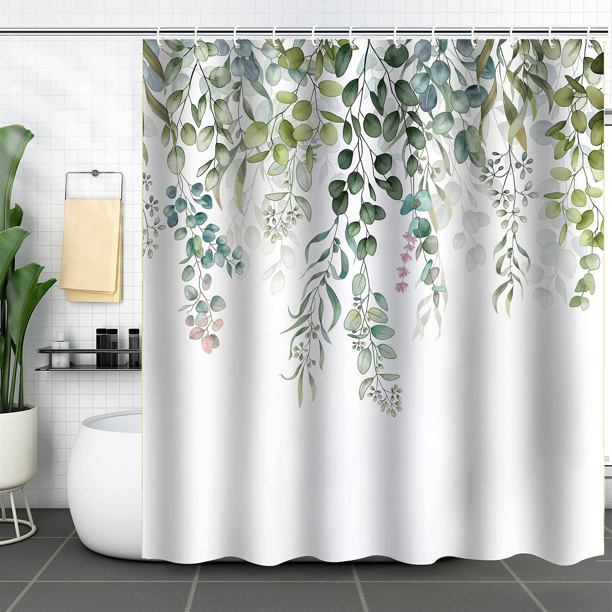 WELTRXE Shower Curtain Mould Proof Mildew Resistant, Bathroom Curtain with 12 Hooks, Waterproof Polyester Fabric Bathtub Curtain, Weighted Hem
