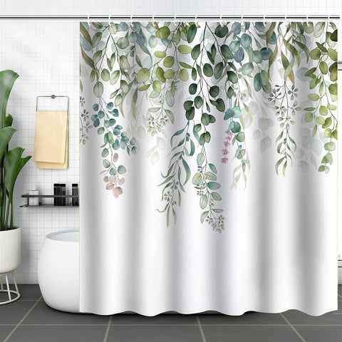 WELTRXE Shower Curtain Mould Proof Mildew Resistant, Bathroom Curtain with 12 Hooks, Waterproof Polyester Fabric Bathtub Curtain, Weighted Hem
