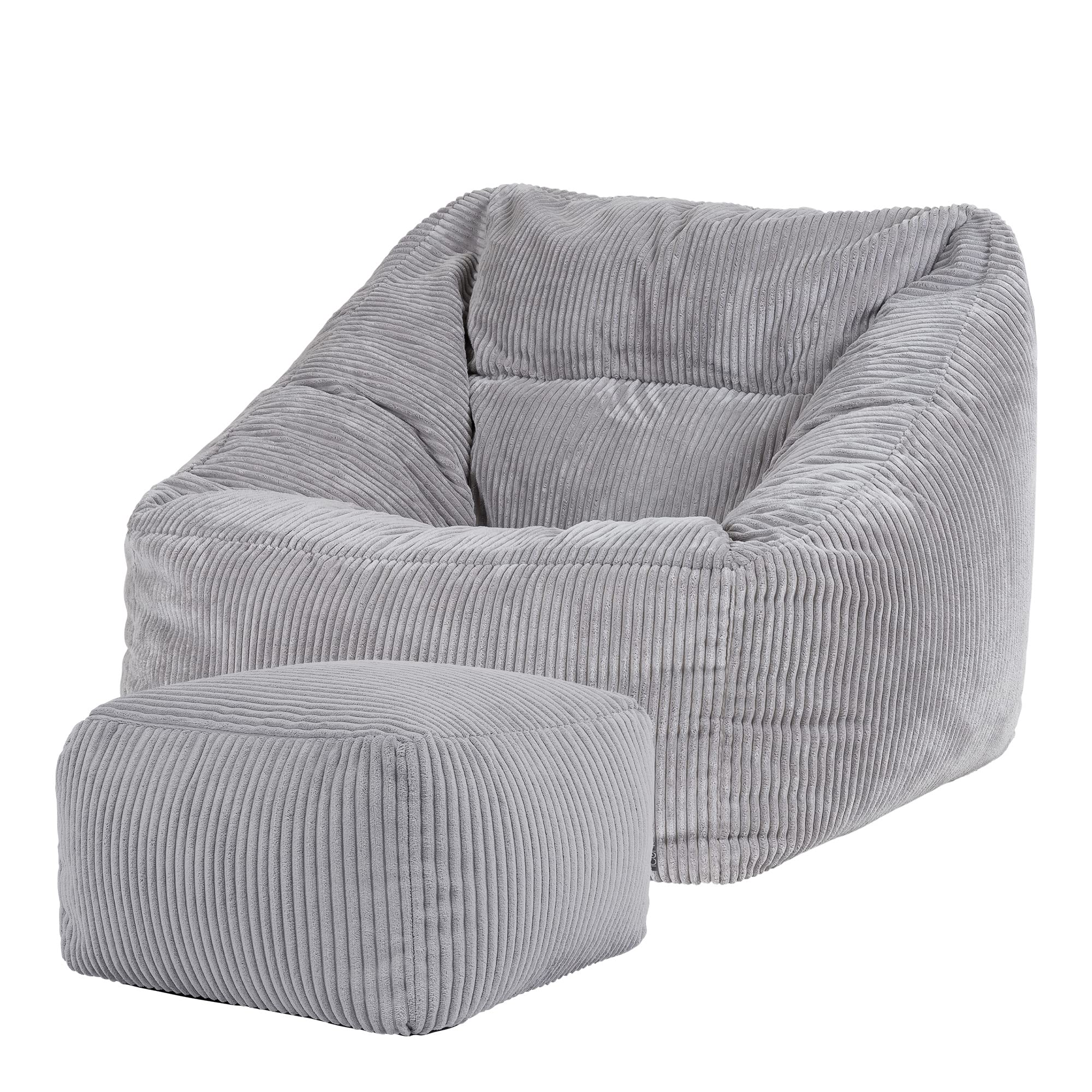 icon Natalia Cord Bean Bag Chair & Footstool with Filling Included, Grey