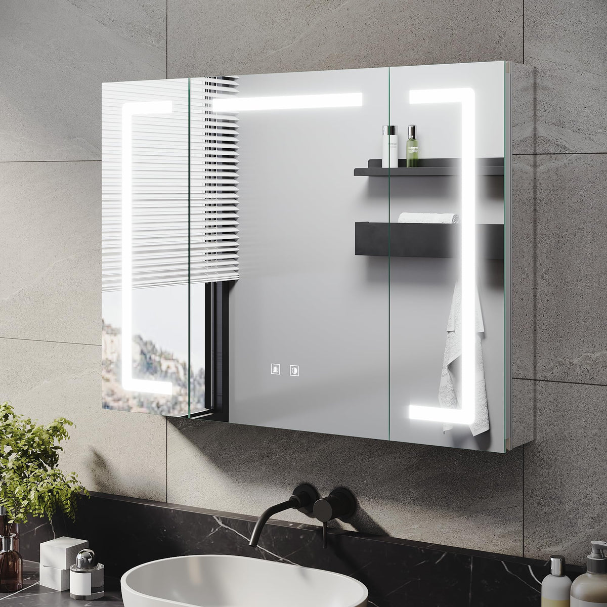ELEGANT LED Bathroom Mirror Cabinet with Shaver Socket & 3 Colors, 80x60cm