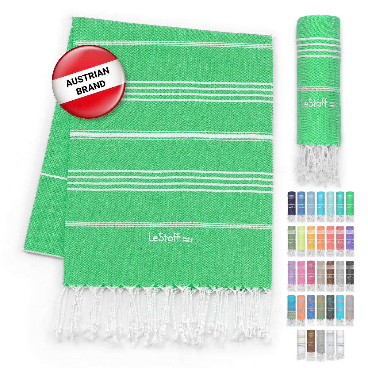 LeStoff Hammam Towel, Sauna Towel, 100% Organic Cotton, 95x180 cm, Grass