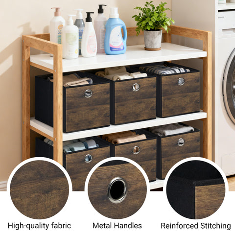 Folzaelar 6 Pack Durable Storage Cube Bin with Decorative Wood Grain,Thickened Fabric Boxes,Storage Basket for