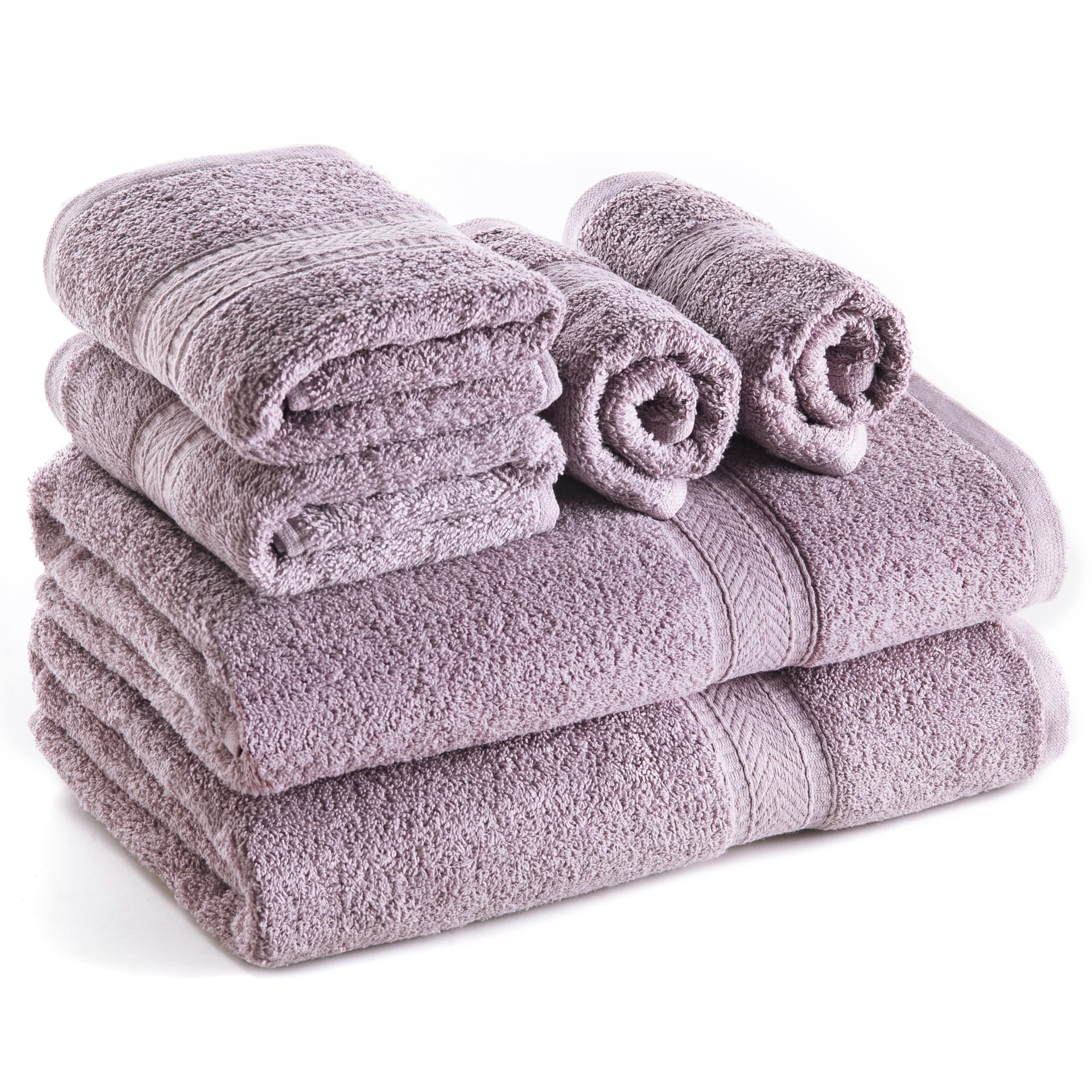 SweetNeedle 6 Piece Towel Set - 2 Bath Towels, 2 Hand Towels and 2 Washcloths Cotton Daily Use Hotel Spa Quality Soft Highly Absorbent Quick Dry
