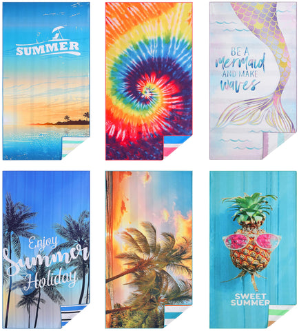Casa Platino 6-Pack Microfiber Beach Towels – Extra Large 71"x32", Quick-Dry, Sand-Free & Lightweight – Soft, Double-Sided Swim