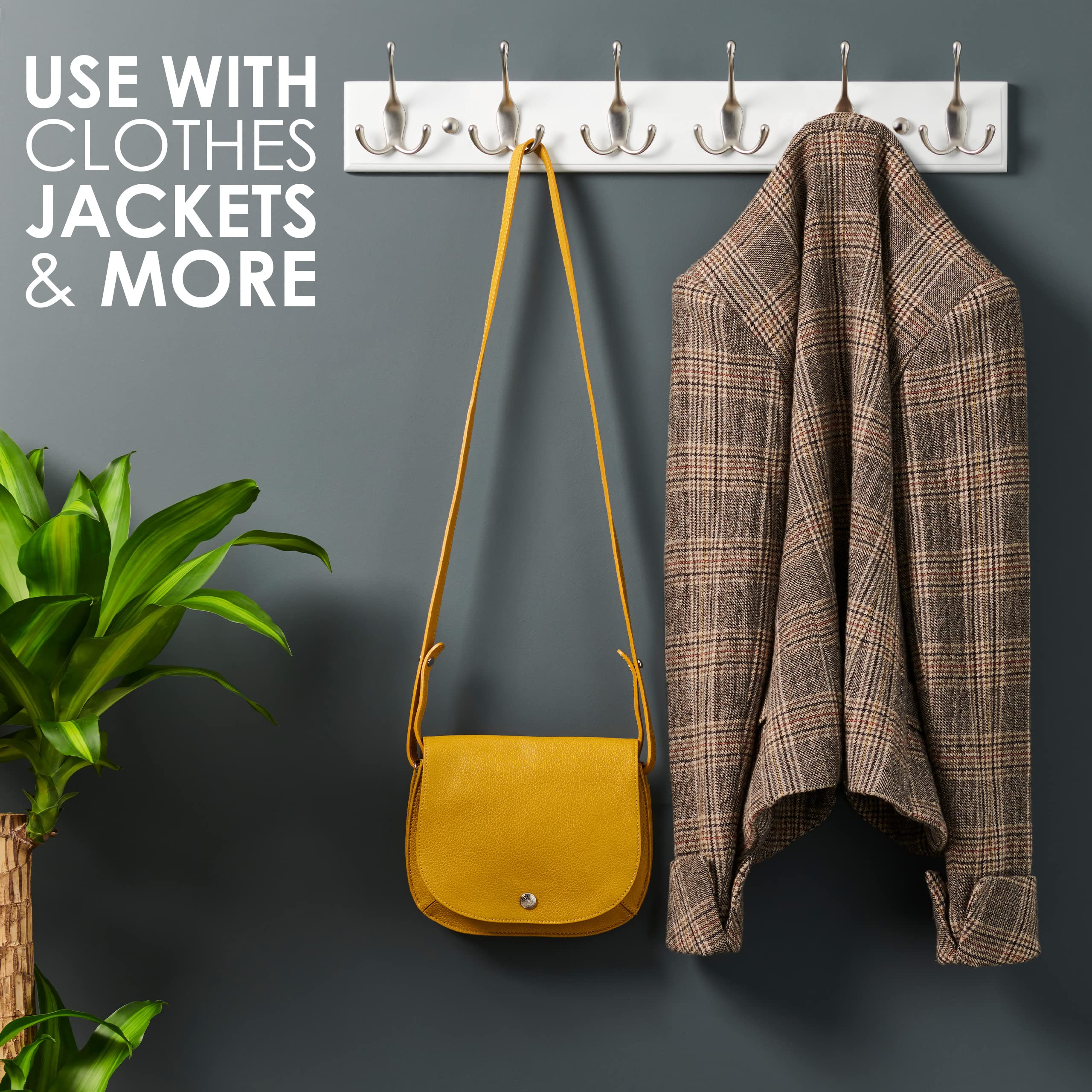 LARHN White Wall-Mounted Coat Rack - 6 Matt-Nickel Coat Hooks, 59cm